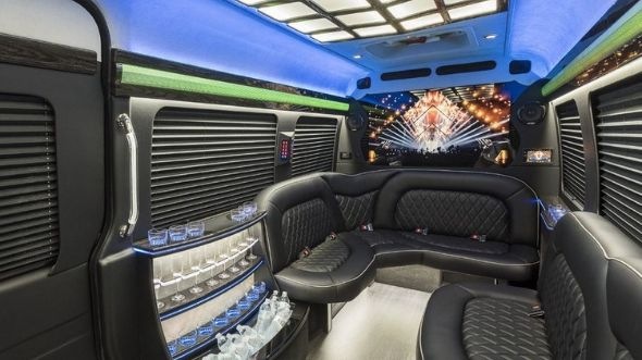 Interior of Charter Bus Company Lacey's Sprinter Limo in Lacey